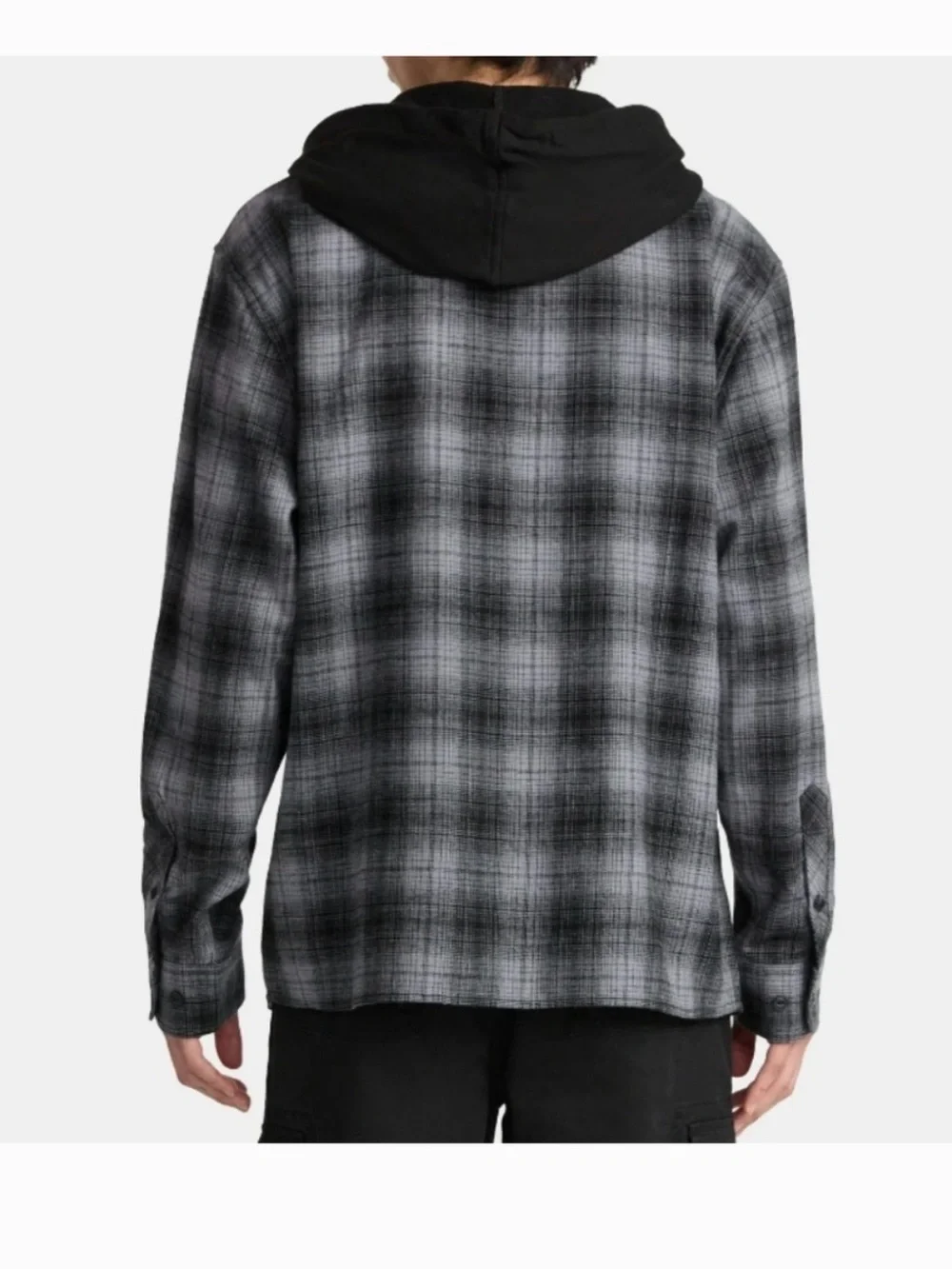 Size 2XL No Boundaries Black and Gray Hooded Oversized Fit Flannel